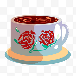 红色咖啡杯咖啡杯图片_红色花朵花纹咖啡杯插画