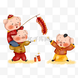 三只小猪图片_卡通手绘厚涂欢庆新春猪年玩鞭炮