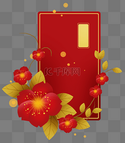 新年贺卡贺卡图片_新年中式花卉红色贺卡文本框