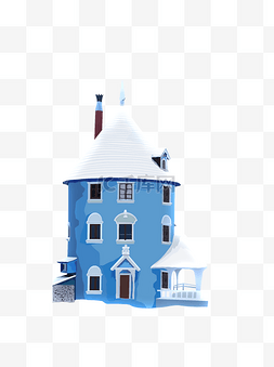 小房子插画ai图片_蓝色手绘城堡设计可商用元素