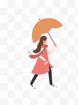 女生插画小清新图片_小清新拿着雨伞的女生设计可商用