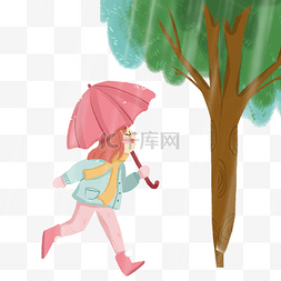 打雨伞女孩插画图片_彩色打雨伞的女孩元素
