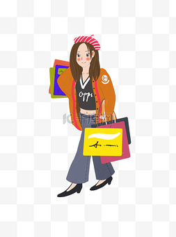 提购物的人图片_时尚提着购物袋逛街的女生可商用