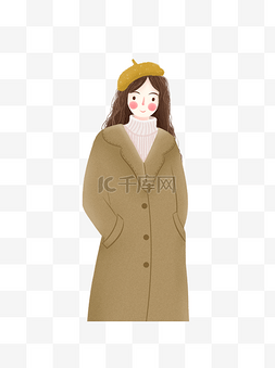 穿大衣图片_冬季穿驼色大衣的女孩可商用元素