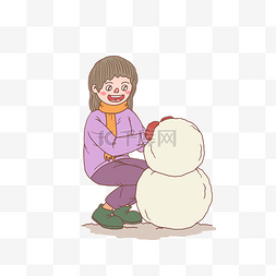 冬季冬日卡通手绘女孩和雪人
