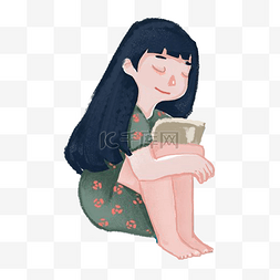 女生阅读图片_看书的文静小女孩插画PNG