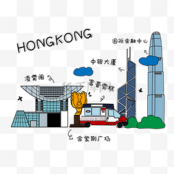 上海城市手绘图片_香港中环城市地标金融中心PNG