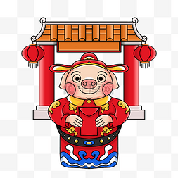 卡通手绘中国风福猪插画
