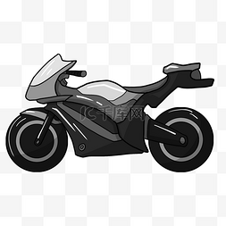 手绘黑灰色摩托车插画