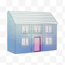 蓝色住房图片_蓝色的二层楼房插画