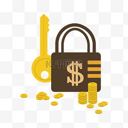 金色手绘钥匙素材图片_手绘金融锁子插画