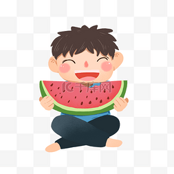 卡通水果人物图片_卡通人物开心吃西瓜夏天
