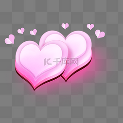 粉色立体心形图片_情人节两颗心发光立体心形