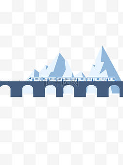 桥卡通图片_手绘扁平火车开过雪山桥元素