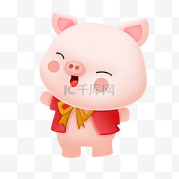 小猪小猪图片_手绘蝴蝶结小猪插画