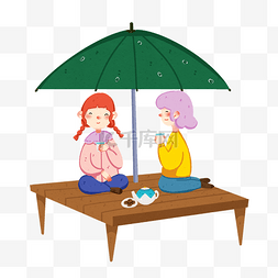 谷雨郊游的小女孩