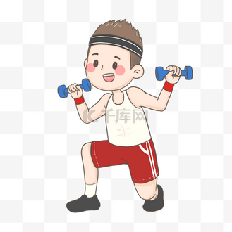 卡通男孩举哑铃健身图片素材_举哑铃的健身男孩png
