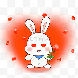 红色喜庆兔子图片_浪漫兔子送玫瑰花