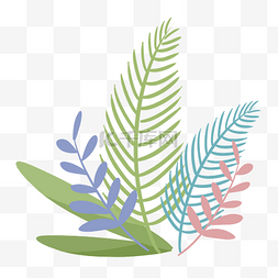 多种叶子图片_绿色植物平面插画风植物