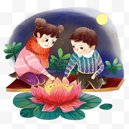 元宵放花灯图片_元宵节放花灯小孩