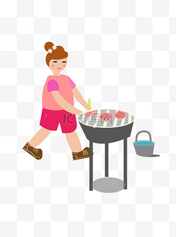 野外烤肉烤肉图片_矢量周末在野外烤肉的小女孩元素