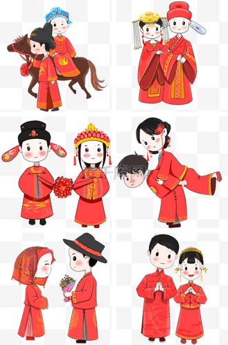 插画中式婚礼新郎新娘png个人vip和企业vip免费下载免抠元素中式花纹