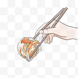 筷子夹着粉图片_手绘插图吃寿司的人