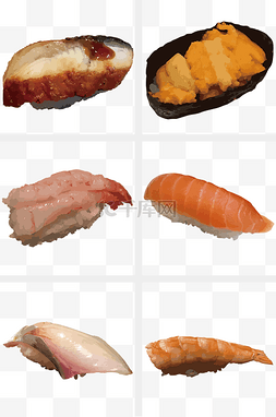 海鲜寿司手绘图片_手绘写实寿司插画