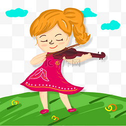 拉小提琴插画图片_拉小提琴的可爱小姑娘插画