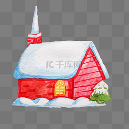 寒冷的冬天图片_卡通手绘雪中的烟囱小屋插画