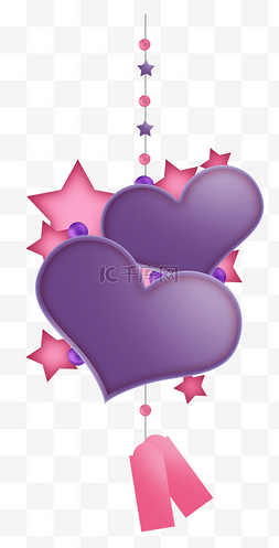 情人节紫色少女心形文字框边框挂