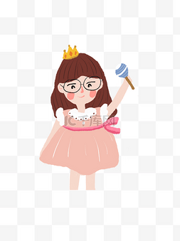 拿沙锤的粉色裙子戴王冠的卡通女