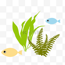 彩色卡通小鱼图片_海中的水草和小鱼