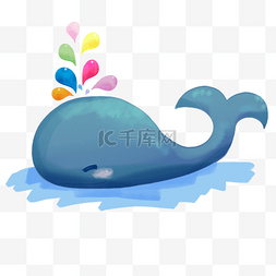鲸鱼喷水卡通图片_卡通手绘治愈鲸鱼插画