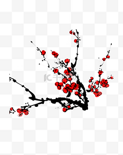 红色花树图片_植物梅花红色手绘插画