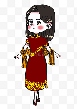女生节端庄古典的旗袍女生卡通人