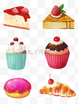 手绘蛋糕甜品图片_手绘美味甜品食物组合元素