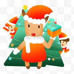 圣诞帽免扣图片_圣诞节可爱驯鹿插画