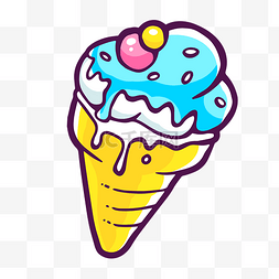 甜筒上的冰淇淋球图片_矢量夏日奶油卡通甜筒