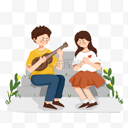 石阶图片_手绘情人节弹吉他插画
