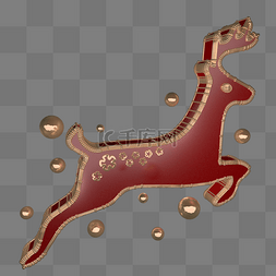 圣诞金色小鹿图片_红色C4D圣诞节装饰跑跳的麋鹿梅花