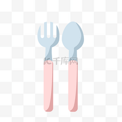 勺子矢量图图片_矢量图粉色卡通风格儿童叉子勺子