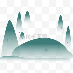 水墨山水古风背景图片_青绿山水水墨插画