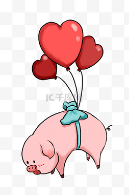 可爱的小猪插画图片_手绘情人节小猪插画