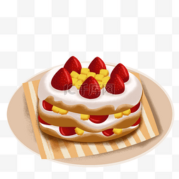 盘子里草莓图片_盘子里的水果裸蛋糕卡通png素材