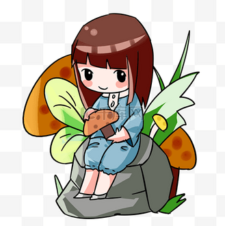 卡通采蘑菇图片_卡通采蘑菇素材-卡通采蘑菇图片大全-千库网