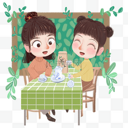茶具白色图片_谷雨喝茶的小女孩