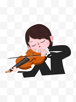 拉小提琴的男生卡通元素