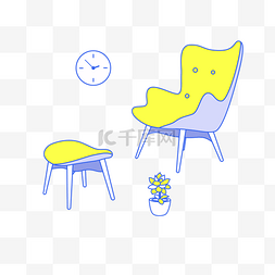 小椅子插画图片_矢量扁平简约清新风格家具描边小