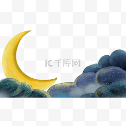 云层海报图片_手绘云层与月亮夜空主题边框
